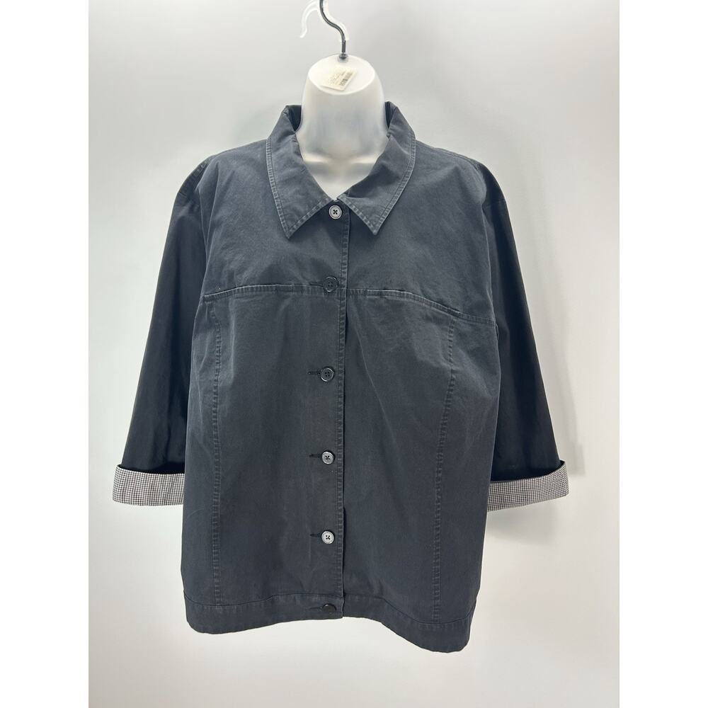TALBOTS Womens Jacket 3XL Black Button Up Short Utility Jacket.